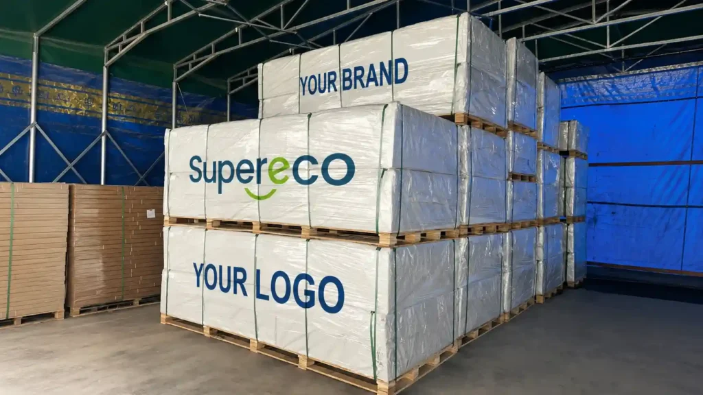Secure industrial pallets showcasing custom packaging and logo printing support from a verified global WPC supplier.