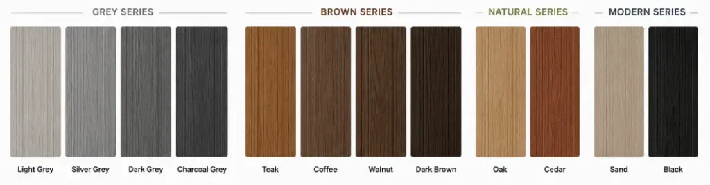 Traditional composite decking color options with 40+ standard colors