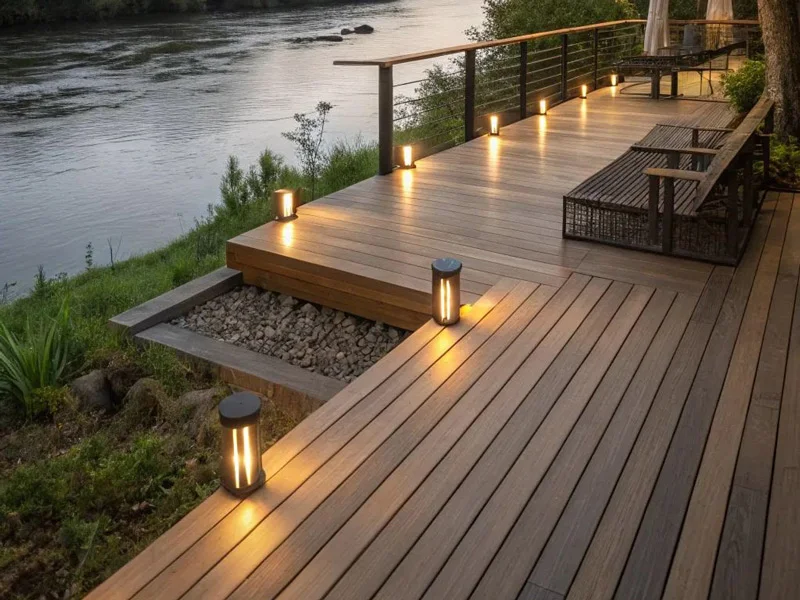 Durable public park riverside deck engineered by an experienced WPC decking manufacturer.
