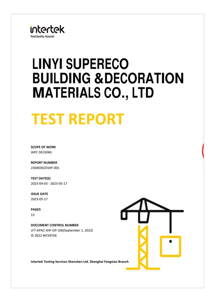 Intertek test report for WPC composite decking performance evaluation
