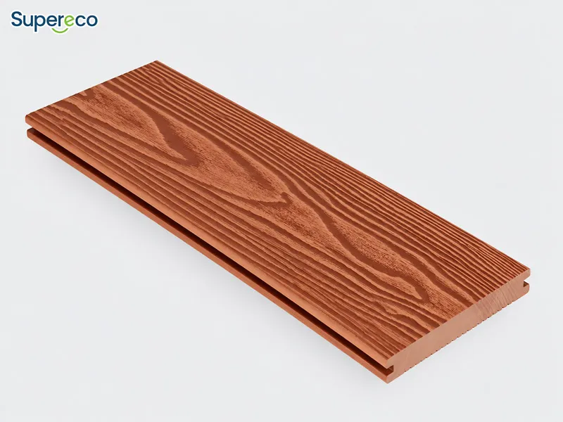 Cedar-colored solid traditional WPC decking board with a wood-grain surface