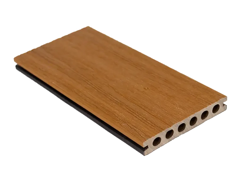 Brown capped composite decking board with round hollow core channels