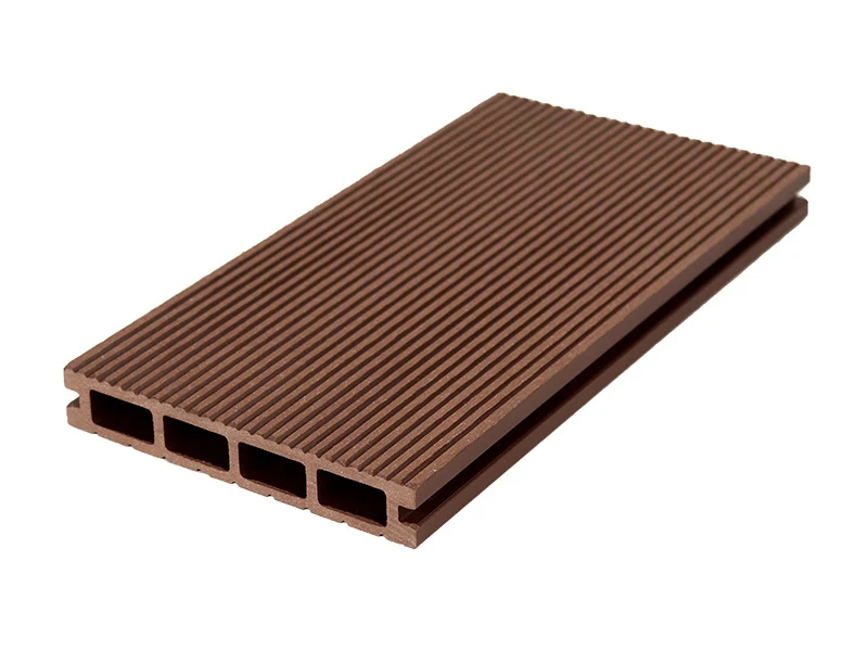 Brown traditional composite decking board with square hole hollow and grooved surface
