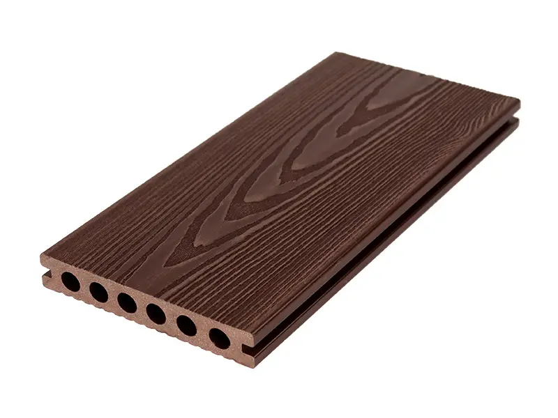 Brown traditional WPC decking board with round hollow and wood-grain texture